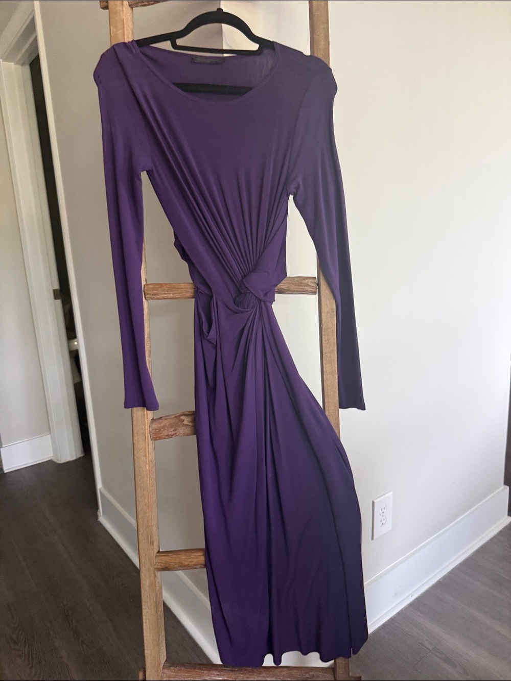 Donna Karan Long-Sleeve Twist-Knot Maxi Dress in Deep Purple